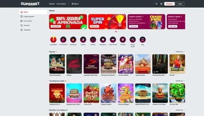 Captura del sitio web de Superbet BR Casino