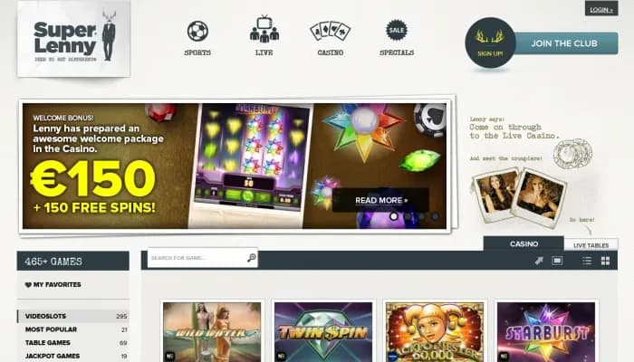 Captura del sitio web de SuperLenny Casino