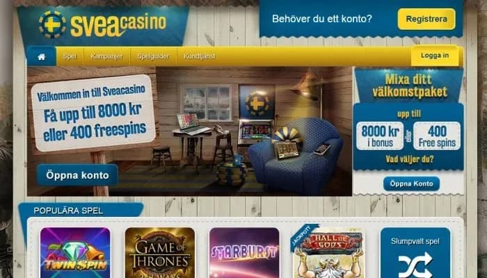 Captura del sitio web de SveaCasino