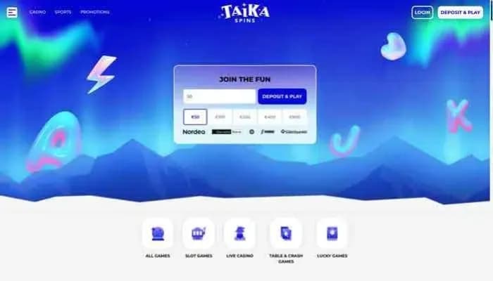 Captura del sitio web de Taikaspins Casino