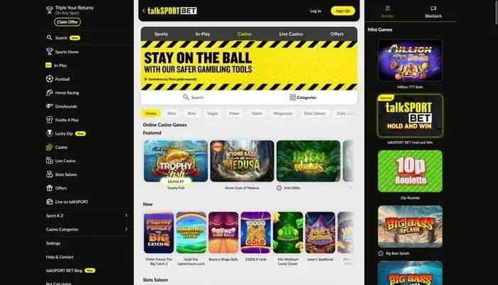 Captura del sitio web de TalkSport Bet Casino