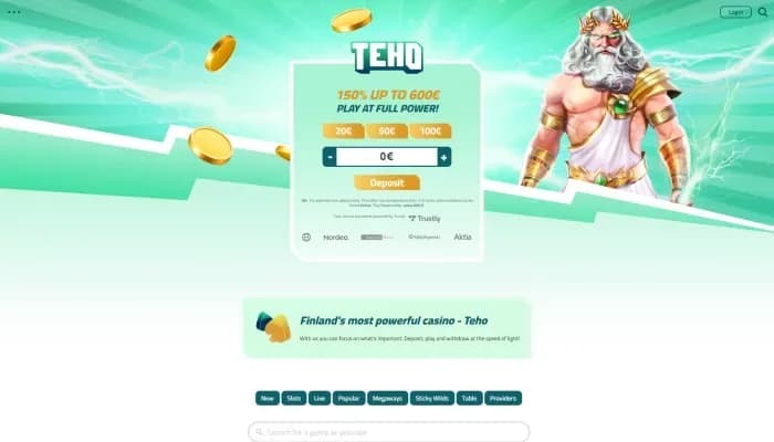 Captura del sitio web de Tehokasino