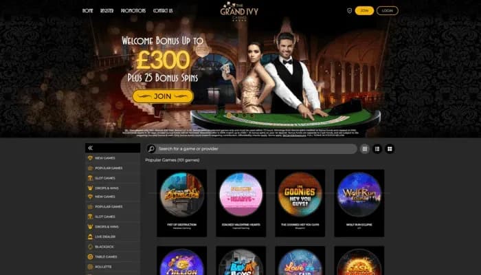 Captura del sitio web de The Grand Ivy Casino