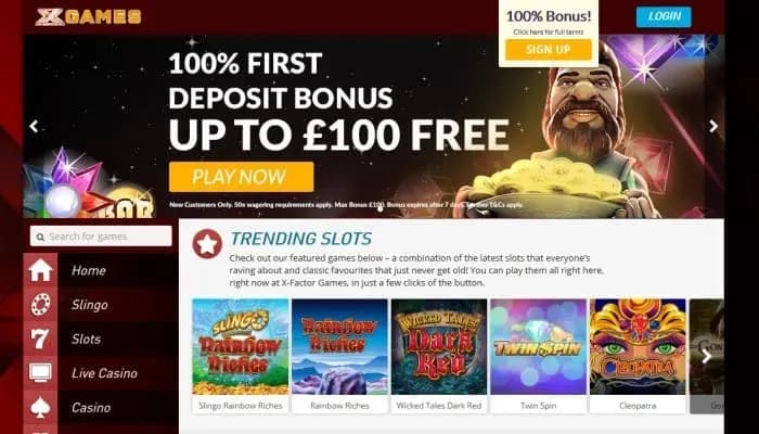 Captura del sitio web de The X Factor Games Casino