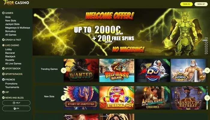 Captura del sitio web de Thorcasino