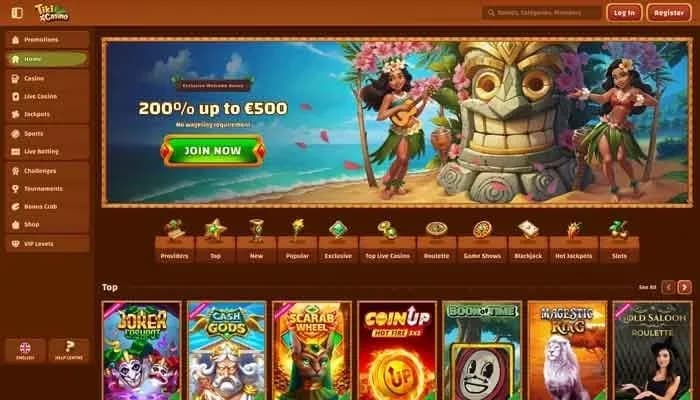 Captura del sitio web de Tiki Casino
