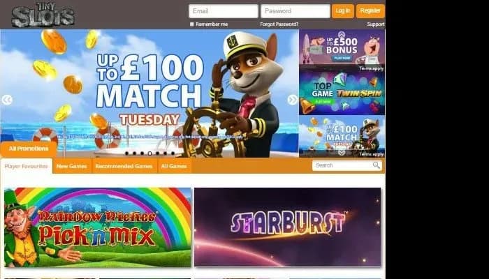 Captura del sitio web de Tiny Slots Casino