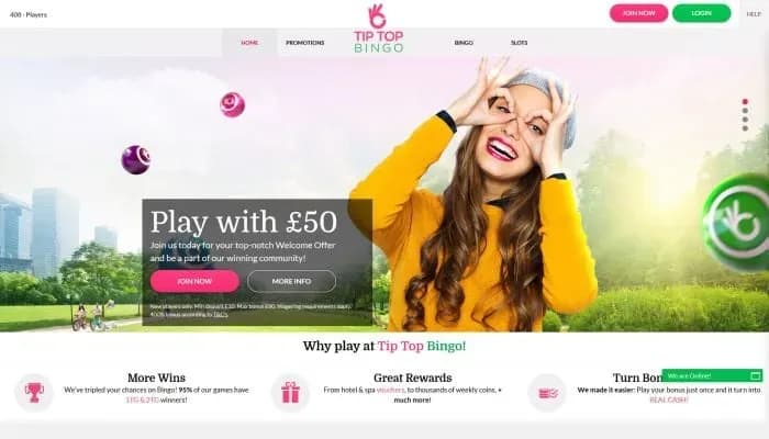 Captura del sitio web de Tip Top Bingo Casino