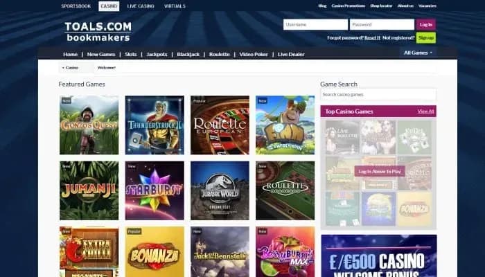 Captura del sitio web de Toals Casino