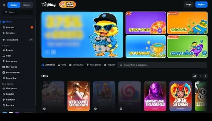 Captura del sitio web de Tonplay Casino