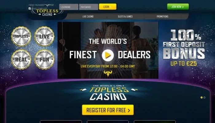 Captura del sitio web de Topless Casino