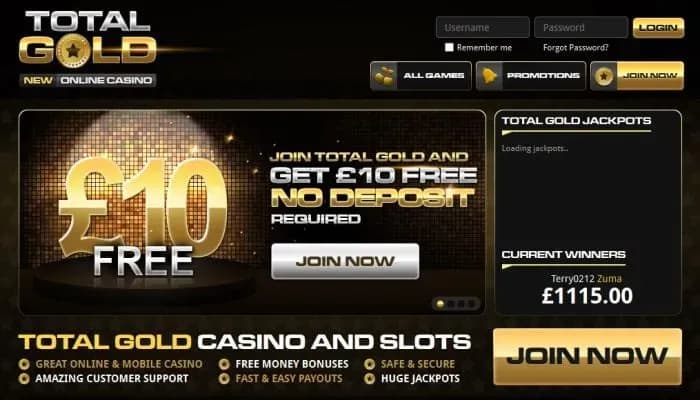 Captura del sitio web de Total Gold Casino
