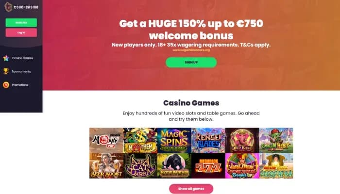 Captura del sitio web de Touch Casino