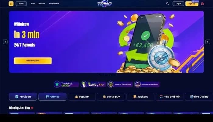 Captura del sitio web de Trino Casino