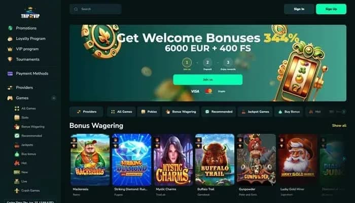 Captura del sitio web de Trip2Vip Casino