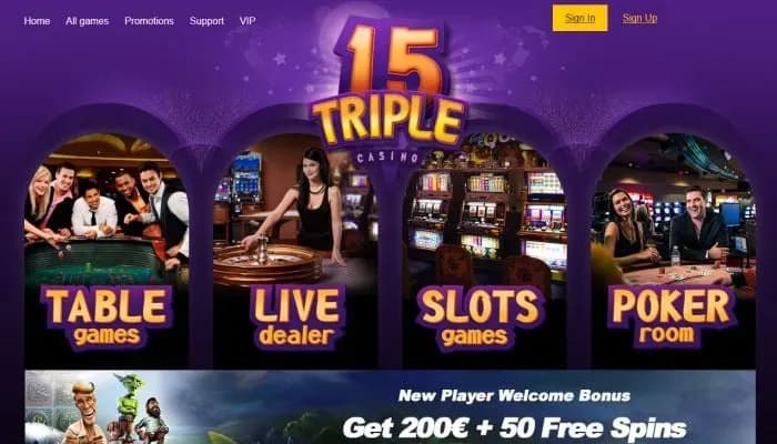 Captura del sitio web de Triple15 Casino