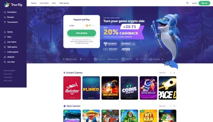 Captura del sitio web de True Flip Casino