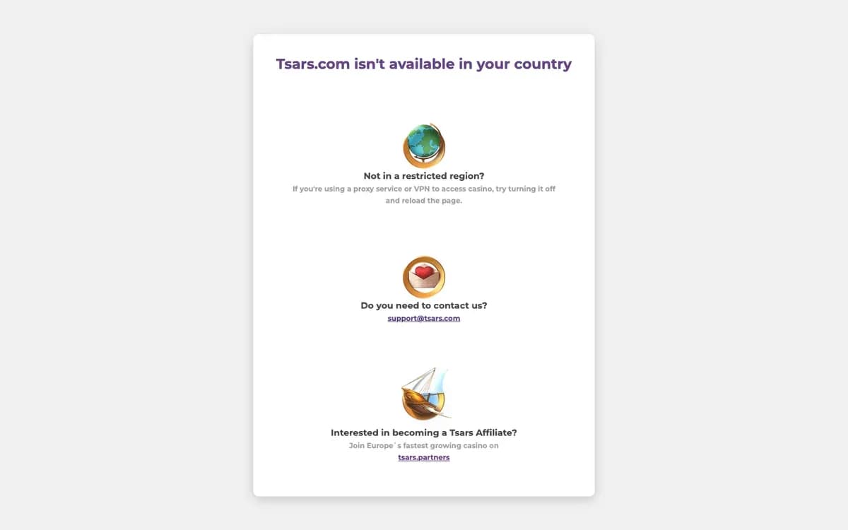 Captura del sitio web de Tsars Casino