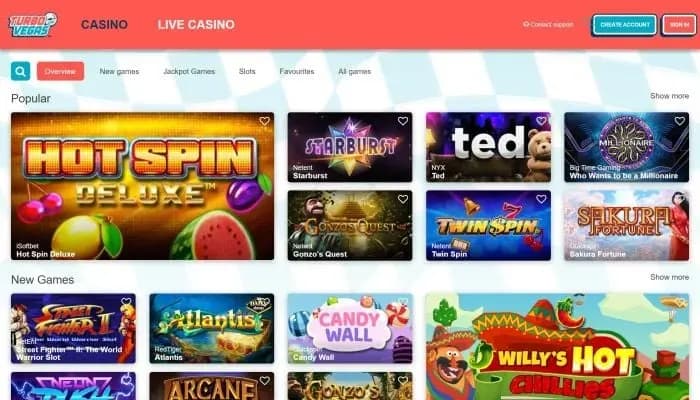 Captura del sitio web de TurboVegas Casino