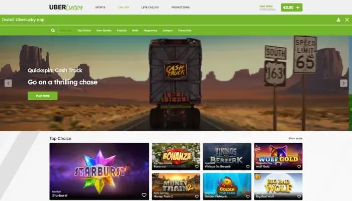 Captura del sitio web de UberLucky Casino