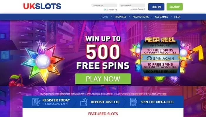 Captura del sitio web de UK Slots Casino