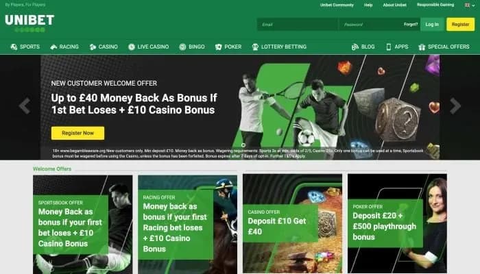 Captura del sitio web de Unibet Casino UK