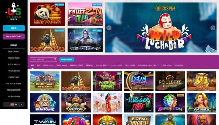 Captura del sitio web de Universal Slots Casino