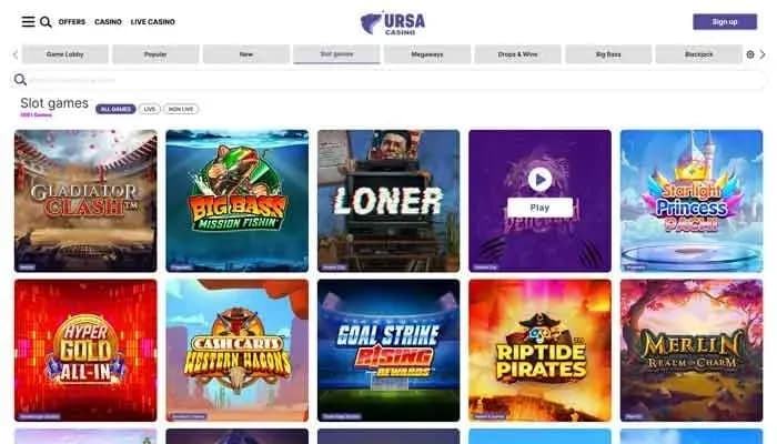Captura del sitio web de Ursa Casino