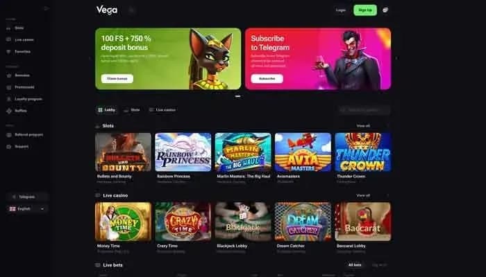 Captura del sitio web de Vega.bet Casino