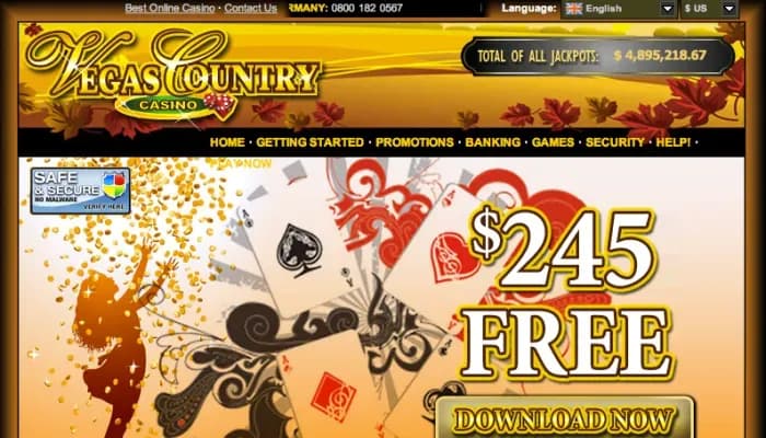 Captura del sitio web de Vegas Country Casino