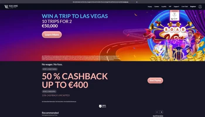Captura del sitio web de Vegas Lounge Casino