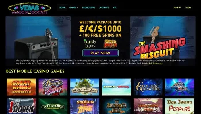 Captura del sitio web de Vegas Mobile Casino