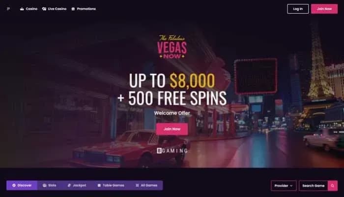 Captura del sitio web de Vegas Now Casino