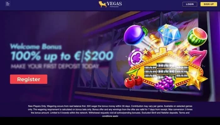 Captura del sitio web de Vegas Paradise Casino