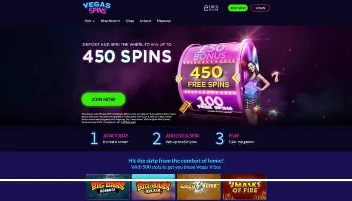 Captura del sitio web de Vegas Spins Casino