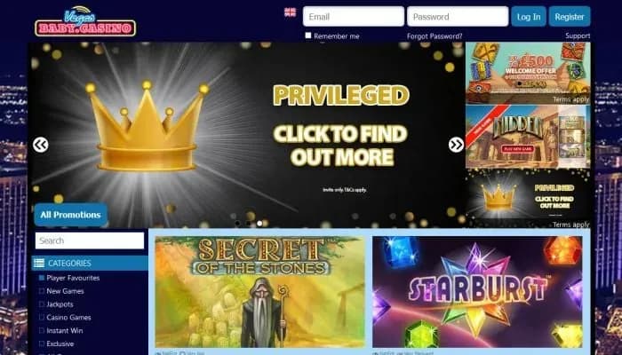 Captura del sitio web de VegasBaby Casino