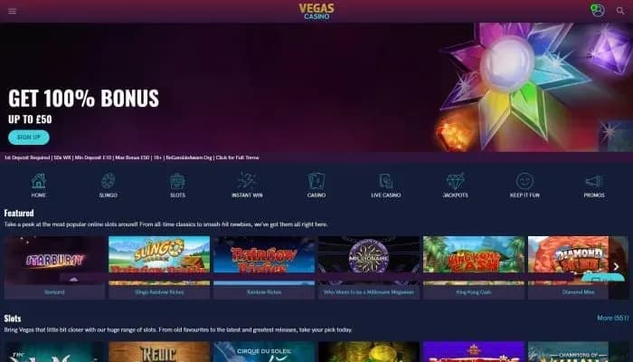 Captura del sitio web de VegasCasino UK