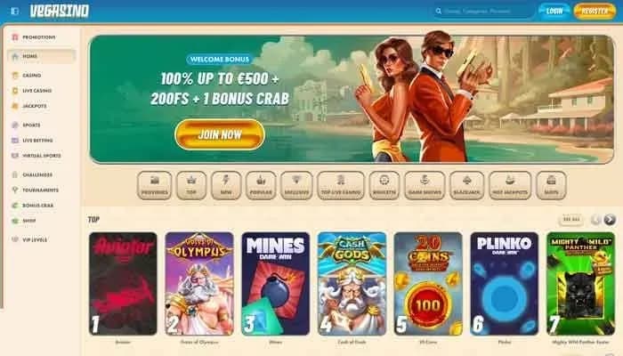 Captura del sitio web de Vegasino Casino