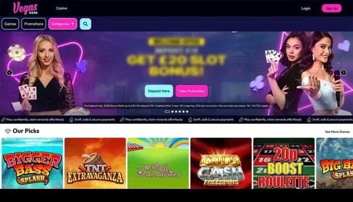 Captura del sitio web de VegasWins Casino