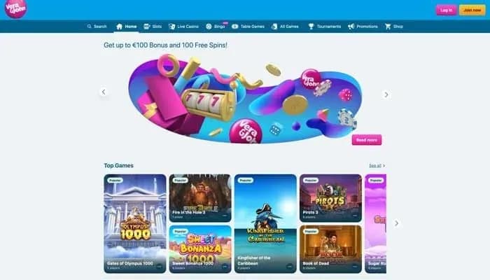 Captura del sitio web de Vera John Casino