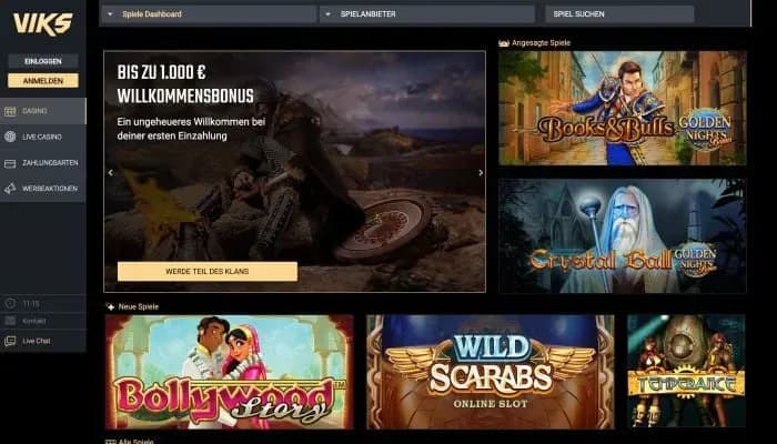 Captura del sitio web de Viks Casino