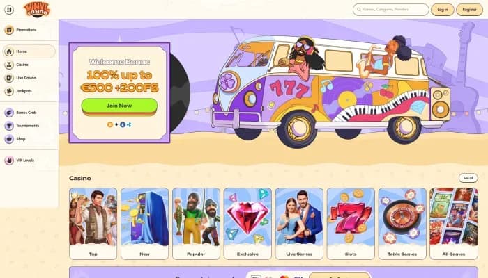 Captura del sitio web de Vinyl Casino