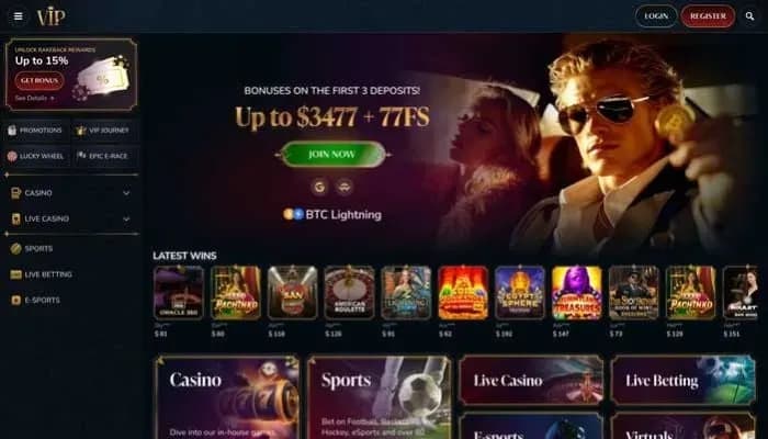 Captura del sitio web de VipCasino