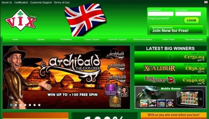 Captura del sitio web de VixCasino