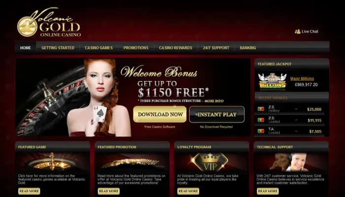 Captura del sitio web de Volcanic Gold Casino