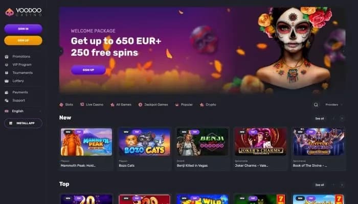 Captura del sitio web de Voodoo Casino