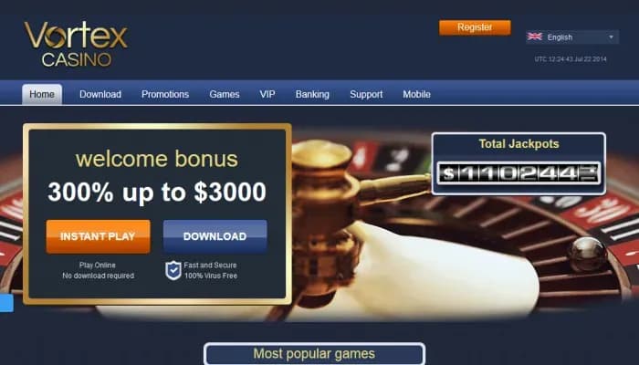 Captura del sitio web de Vortex Casino