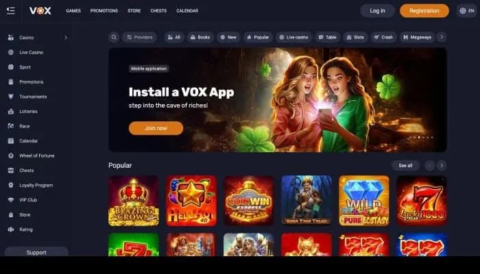 Captura del sitio web de Vox Casino