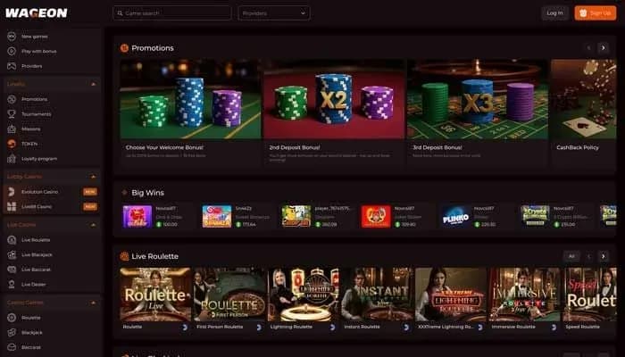 Captura del sitio web de Wageon Casino