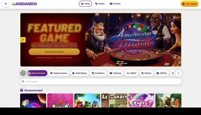 Captura del sitio web de Wandando Casino